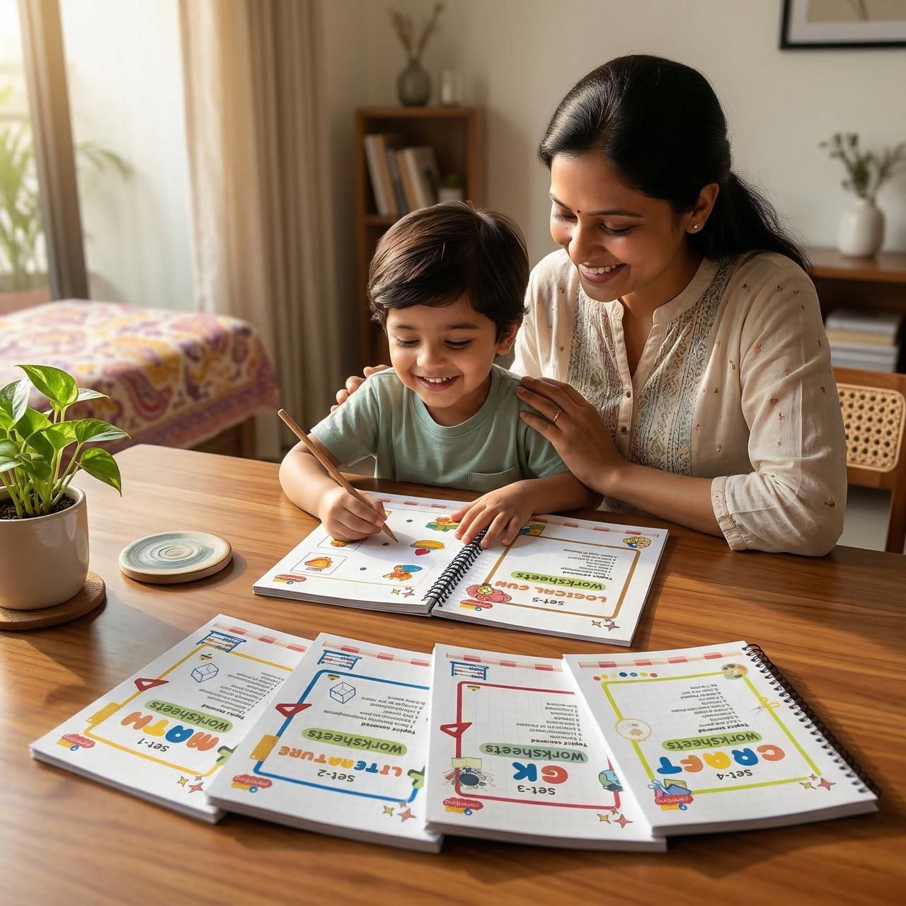Mother and child learning with 9minute parenting worksheets